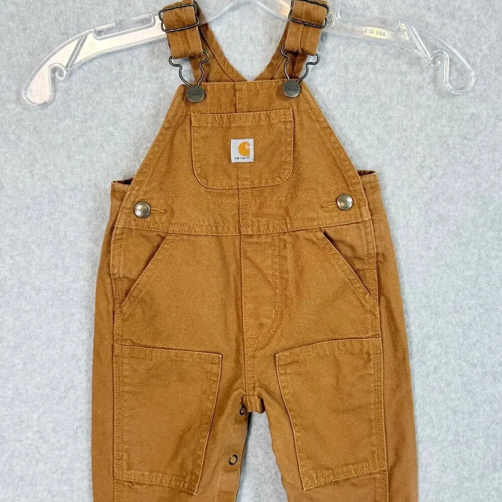 Carhartt Canvas Bib Overalls Size 6 mos. Double Knee Snap Crotch Play Mini Me